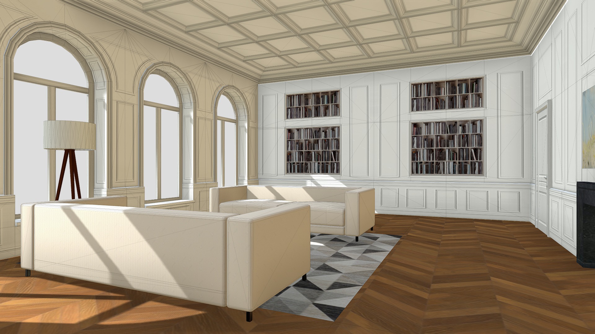 3D model Classic Apartment / Unity - This is a 3D model of the Classic Apartment / Unity. The 3D model is about a room with a bed and a bookcase.