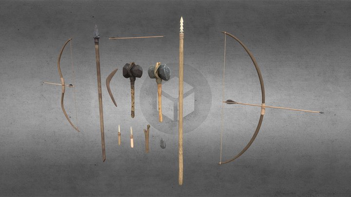 Prehistoric Tools Weapons 3D Model