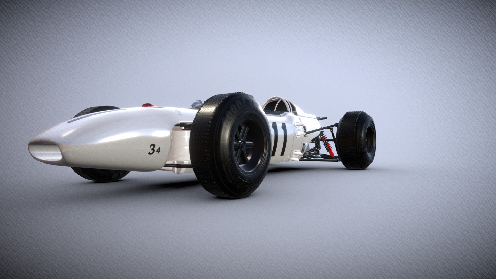 3D model HONDA RA272 Formula 1 Car 1965 - This is a 3D model of the HONDA RA272 Formula 1 Car 1965. The 3D model is about a white and black race car.