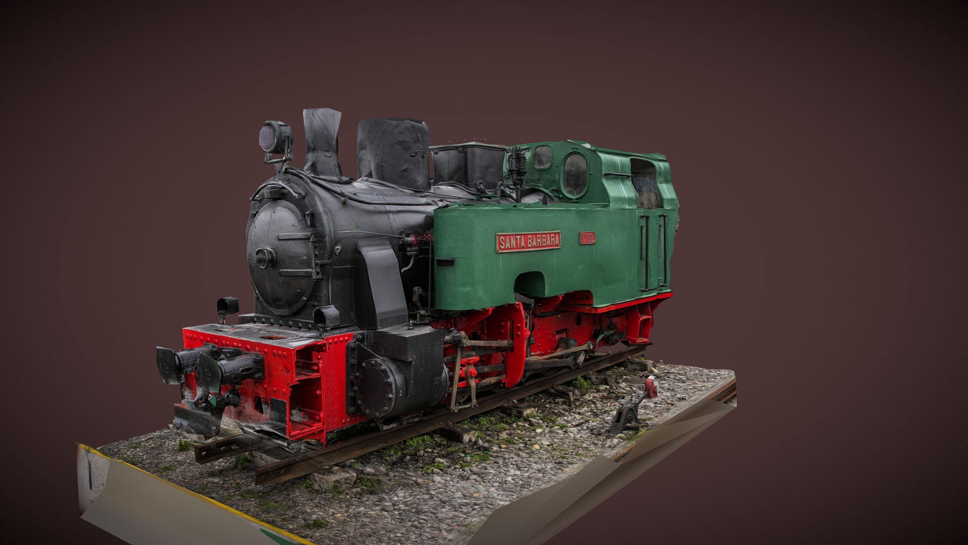 3D model Locomotive Santa Barbara photogrammetry scan - This is a 3D model of the Locomotive Santa Barbara photogrammetry scan. The 3D model is about a toy train on a track.