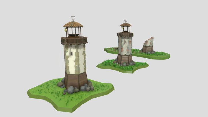 Light House - New, Damaged and Destroyed 3D Model