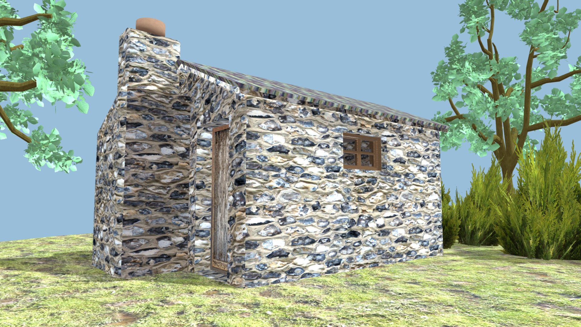 3D model Stone Hut 2 with Interior - This is a 3D model of the Stone Hut 2 with Interior. The 3D model is about a stone building with a stone roof.