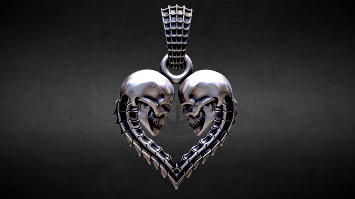 Gothic Pendant Skull Heart Vertebrae 3D Model