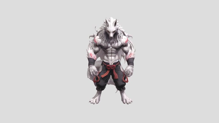 muscular humanoid white werewolf warrior 3D Model