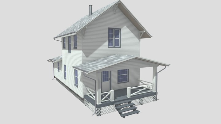 Lowpoly Ordinary American House. Type D 3D Model