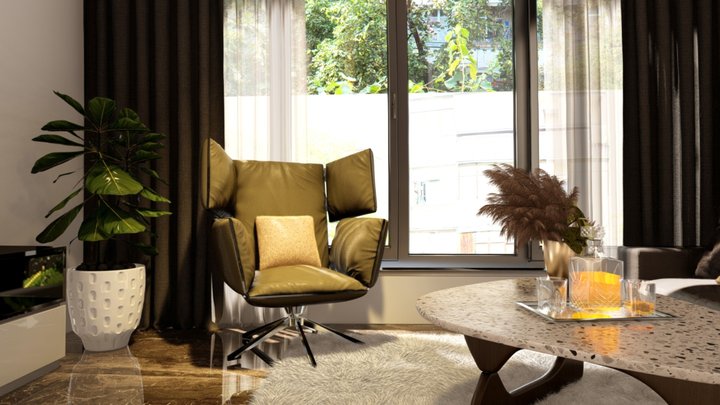 HDRI - SKY BOX 8K - MODERN LIVING ROOM VIEW 3D Model