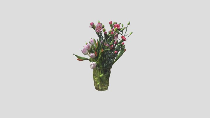 Tulips and carnations in a vase 3D Model