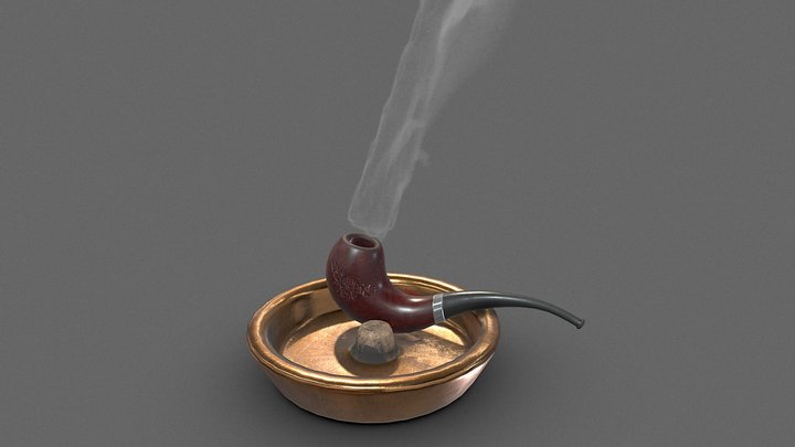 Smoking pipe and ashtray 3D Model