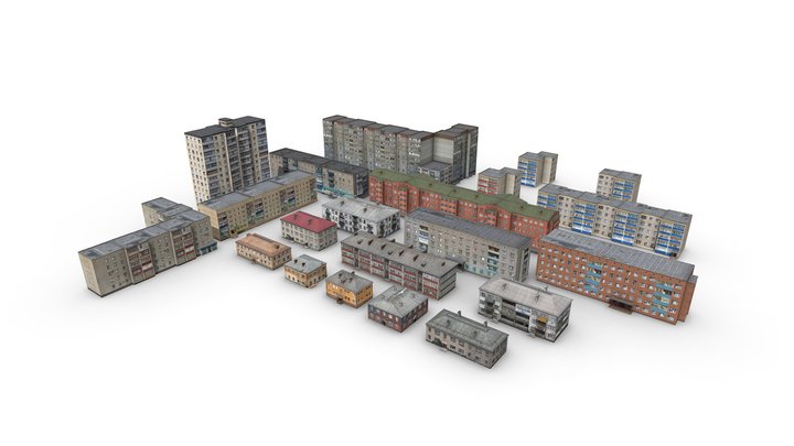 Pack Residential Buildings, From 2 To 14 Floors 3D Model
