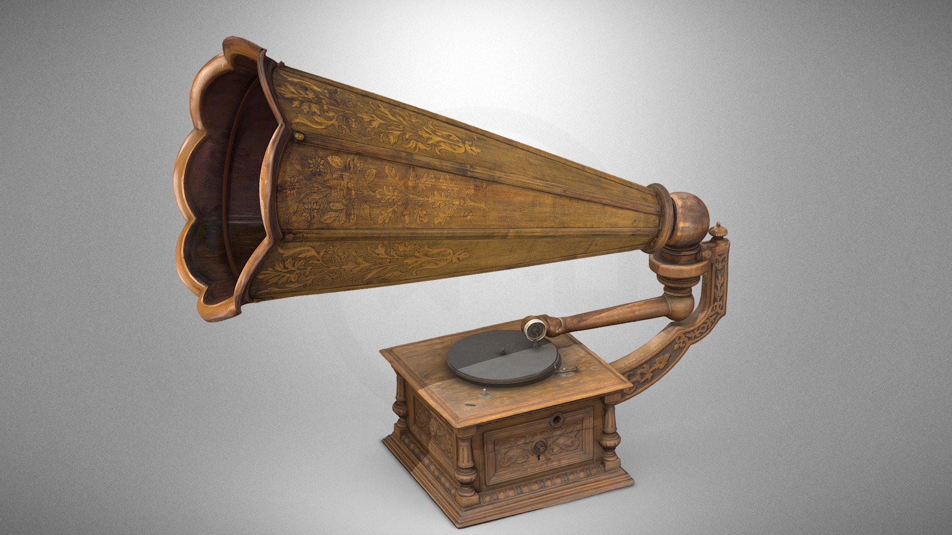 Gramophone with a wooden sound horn
