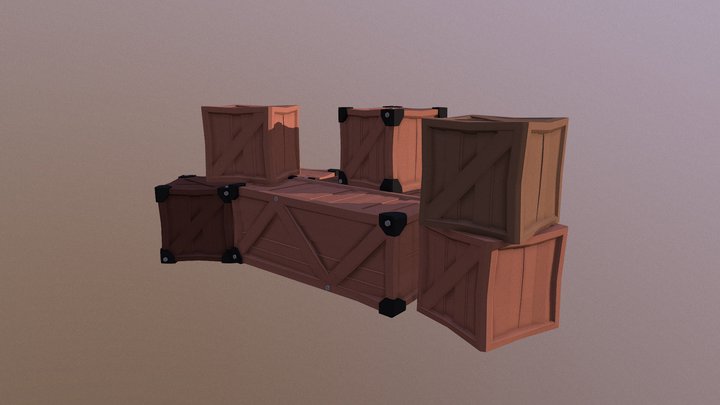 Low-poly wooden boxes 3D Model