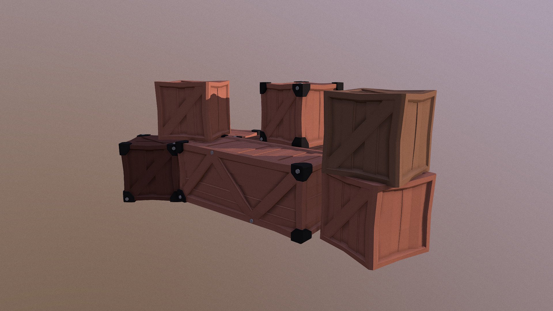Low-poly wooden boxes - 3D model by Paulo Martins (@mrtzera) [45e671e ...