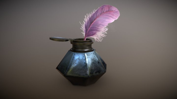 Writer's feather in the inkwell 3D Model