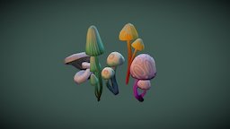 Colorful Mushrooms 3D Model