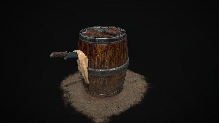 Wine barrel and daggers 3D Model