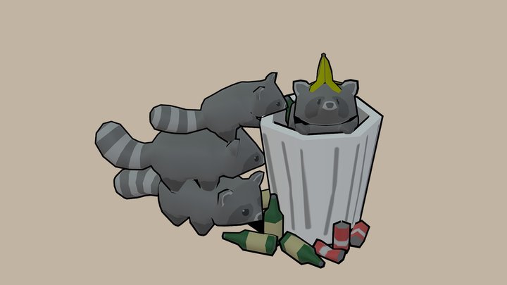 Raccoons in the trash 3D Model