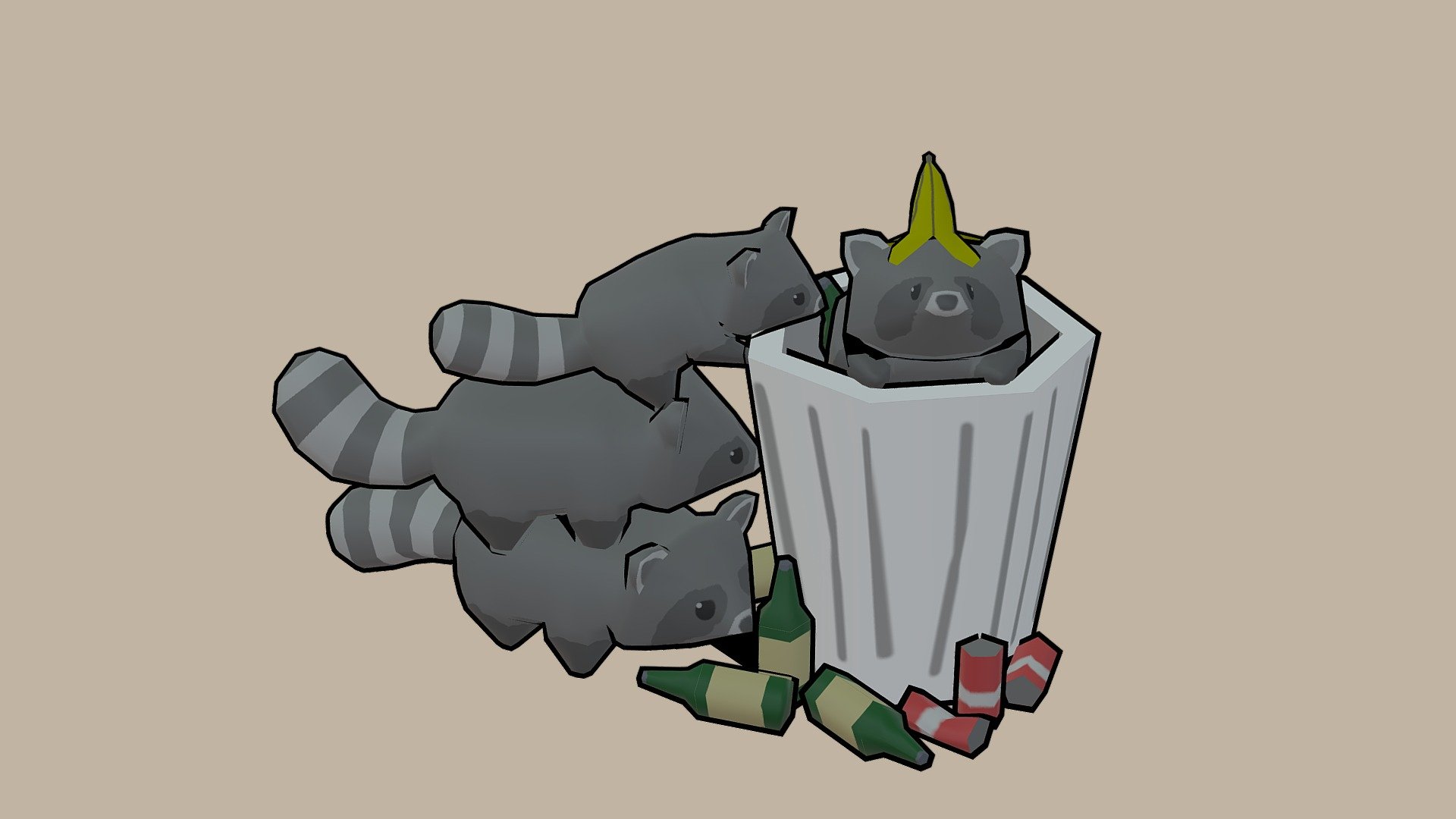 Raccoons in the trash - 3D model by staticcc [4612a9b] - Sketchfab