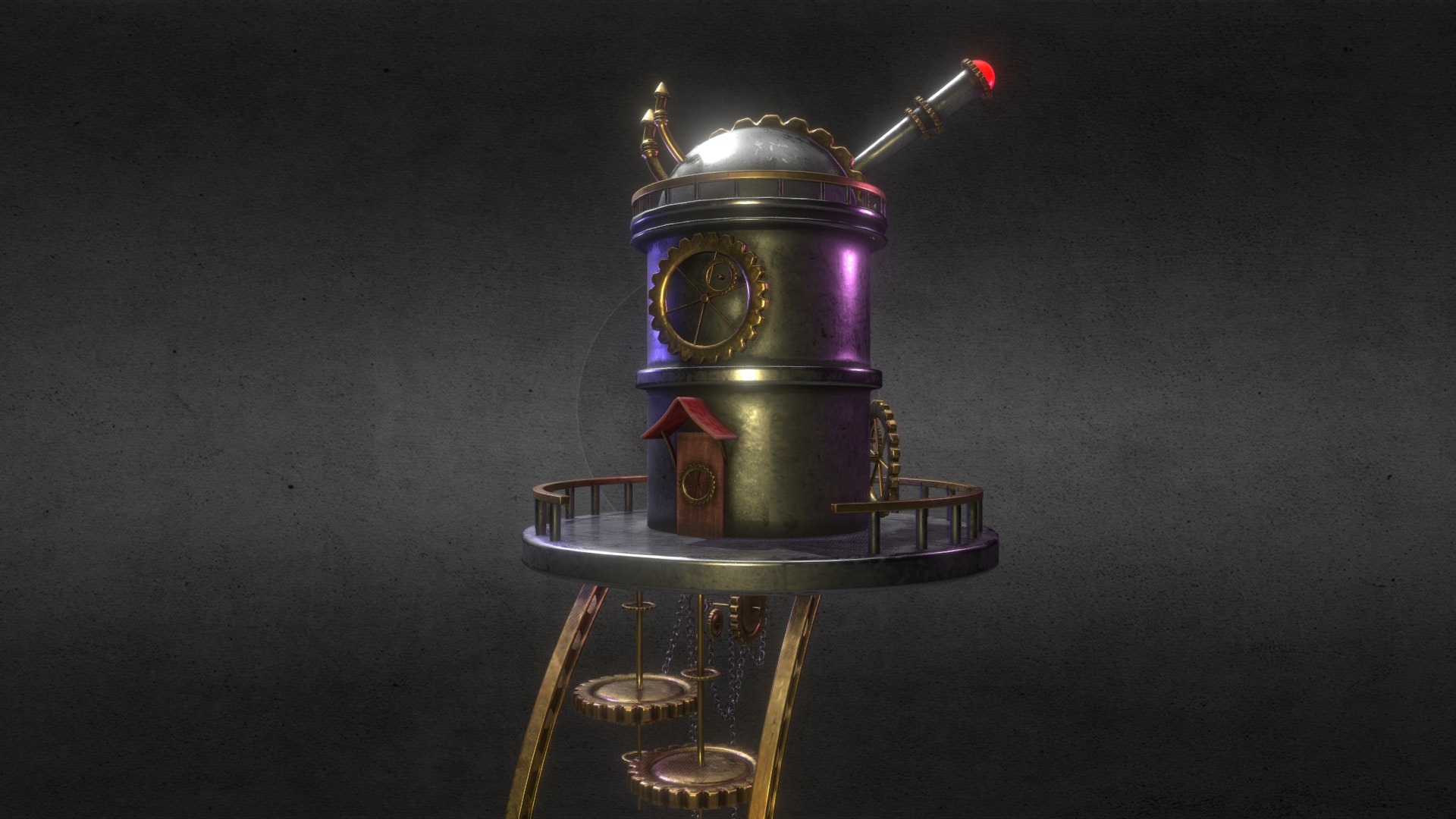 3D model Steampunk architecture - This is a 3D model of the Steampunk architecture. The 3D model is about a clock on a stand.