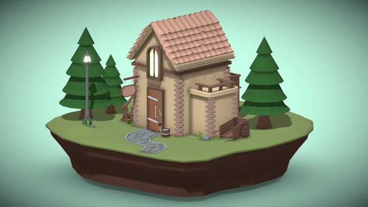 Low Poly Forest House 3D Model