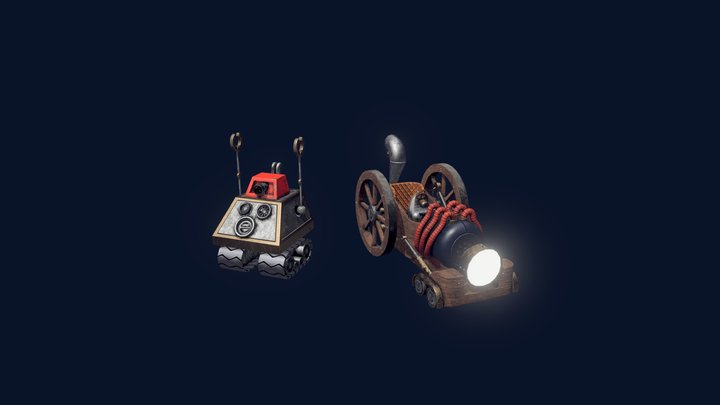 Steampunk Car and Robot 3D Model