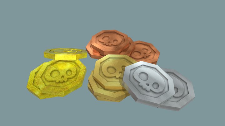 Low Poly Pirate Coins Pack – Free 3D Model STL