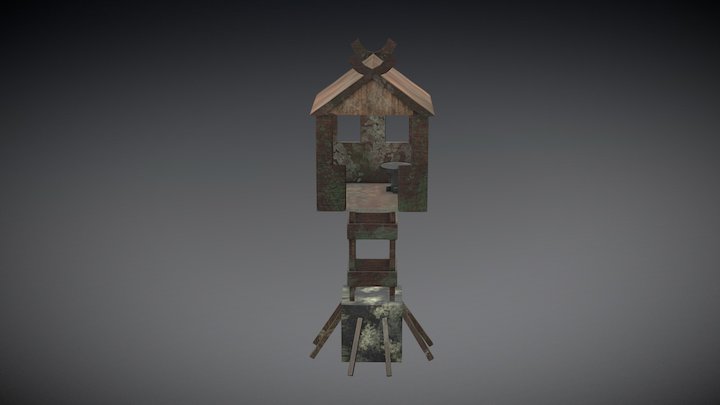 Viking hut with stone stool 3D Model