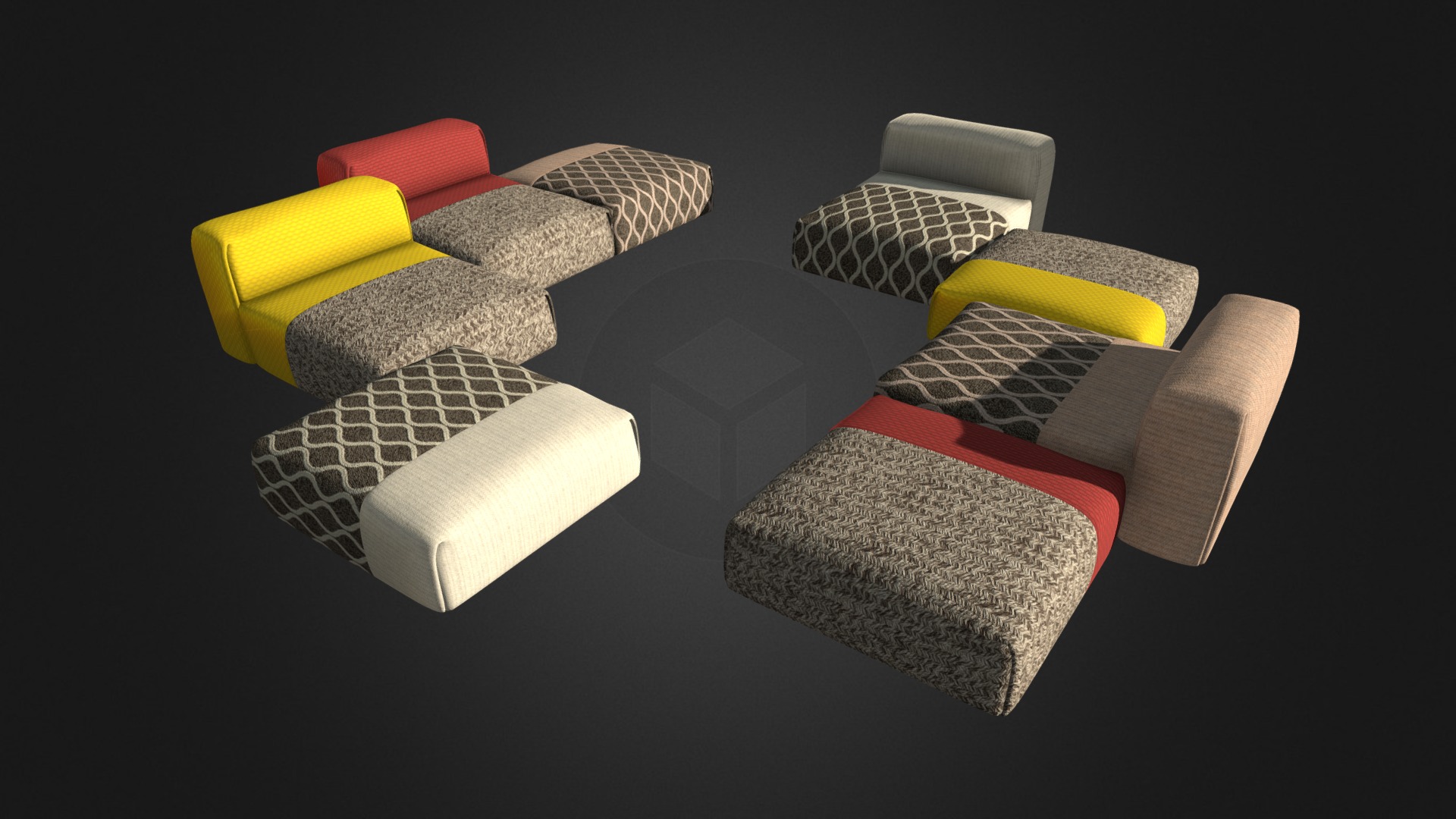 3D model Sofa Gan Rugs - This is a 3D model of the Sofa Gan Rugs. The 3D model is about a group of cushions.
