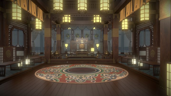 Ancient Chinese Indoor Palace Living Room 3D Model