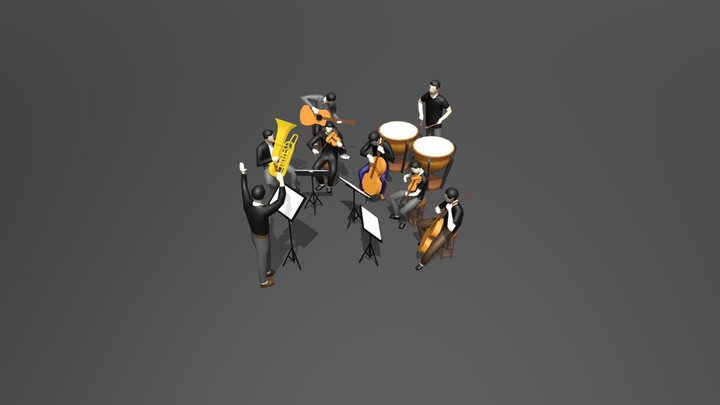 Low Poly People Orchestra Music Player 3D Model