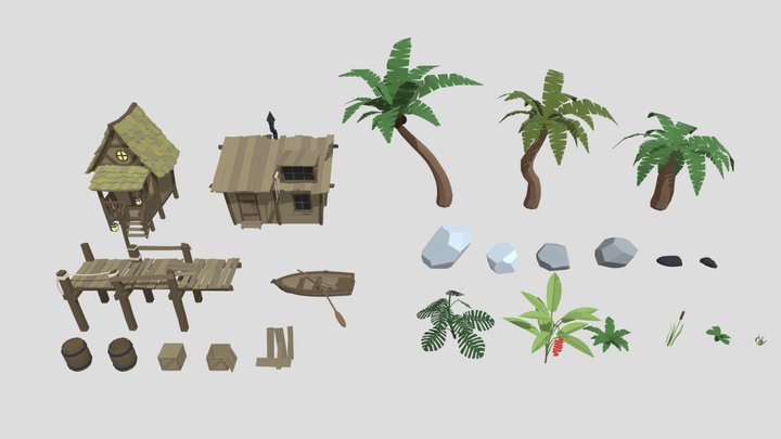 Low Poly Island Pack 3D Model