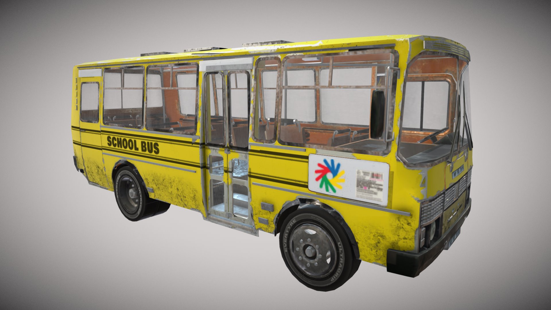 3D model School Bus - This is a 3D model of the School Bus. The 3D model is about a yellow and black bus.