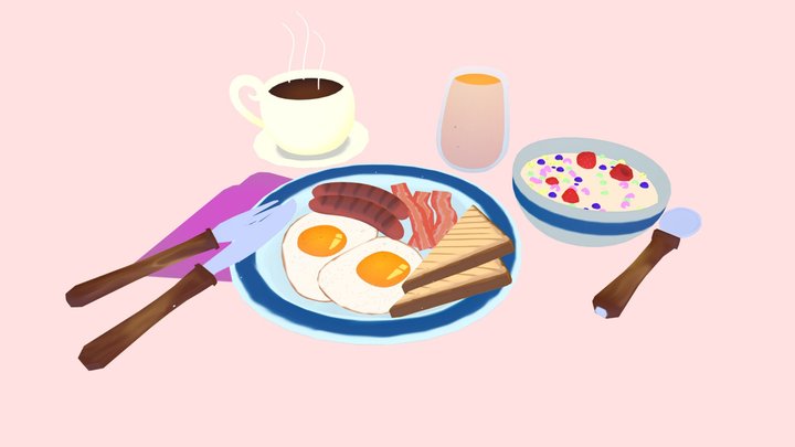 Cute Breakfast 3D Model