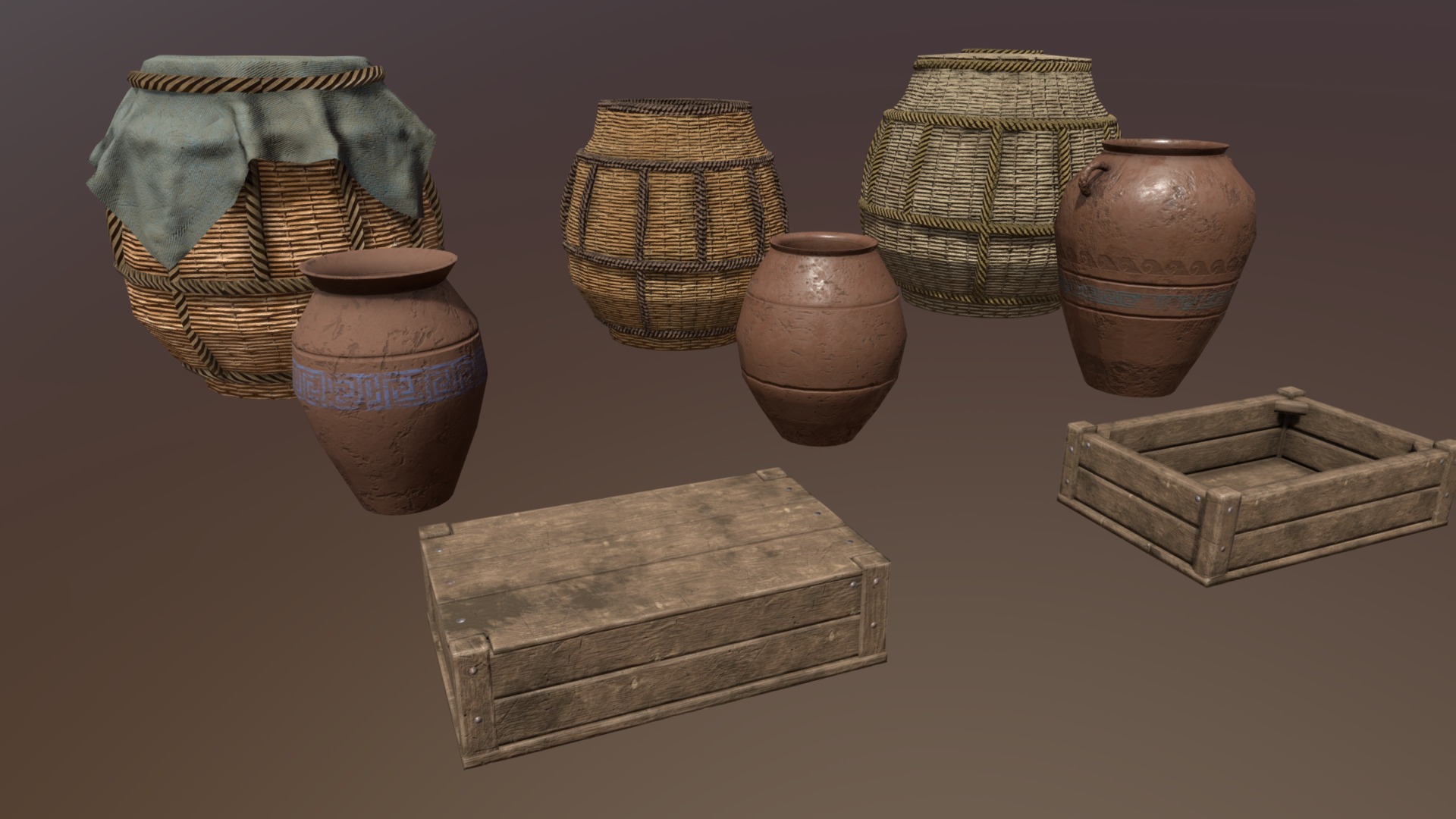 3D model Ancient vessels - This is a 3D model of the Ancient vessels. The 3D model is about a group of vases on display.