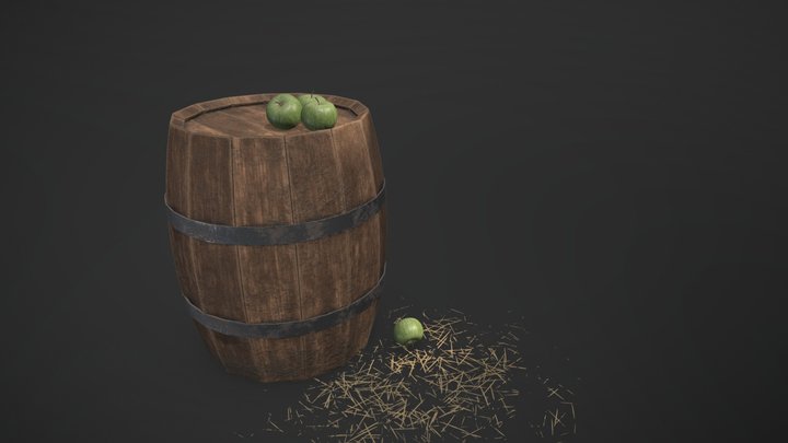 Barrel and apples 3D Model