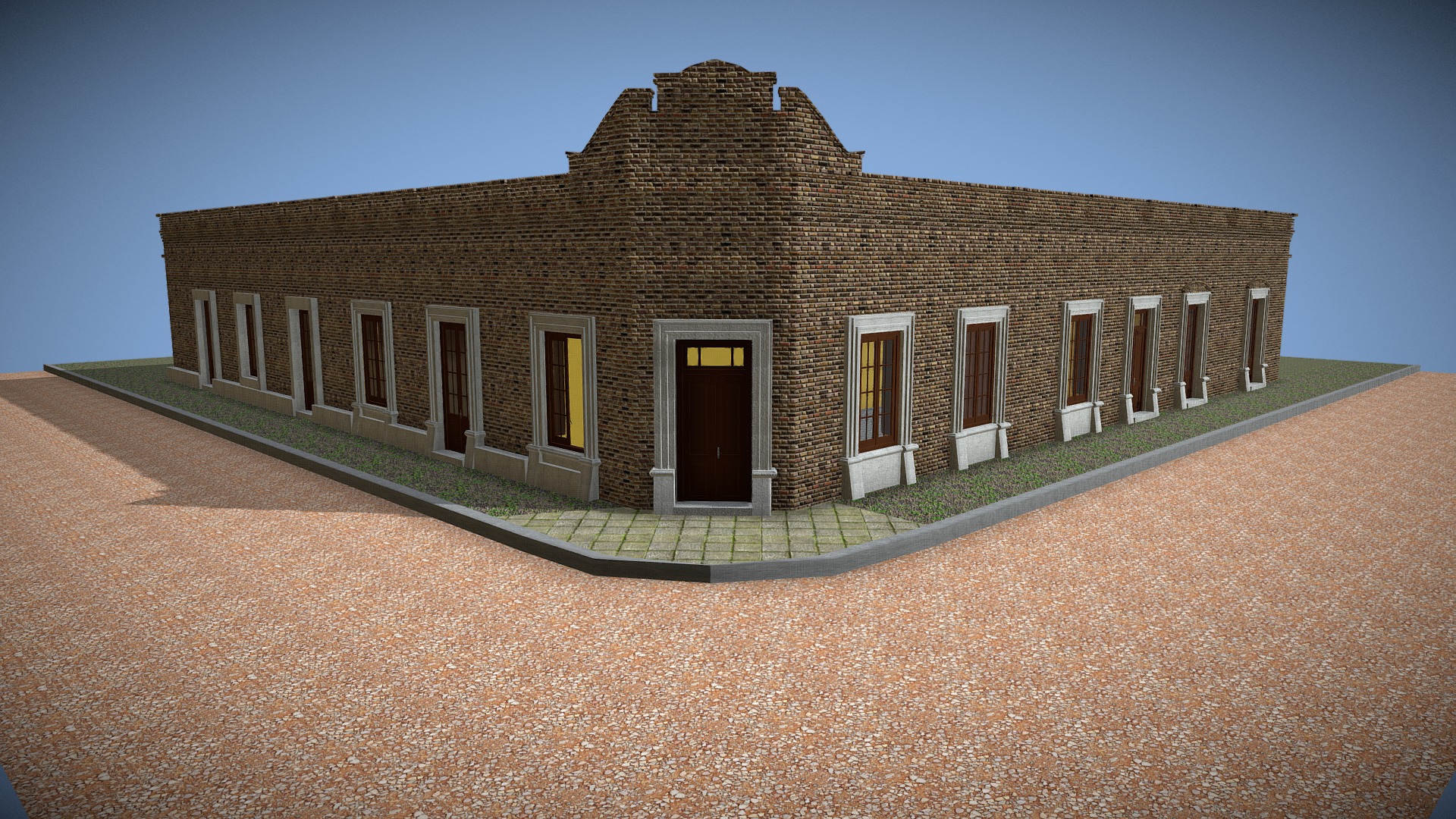 3D model Casa Con Techo - This is a 3D model of the Casa Con Techo. The 3D model is about a building with a large front yard.