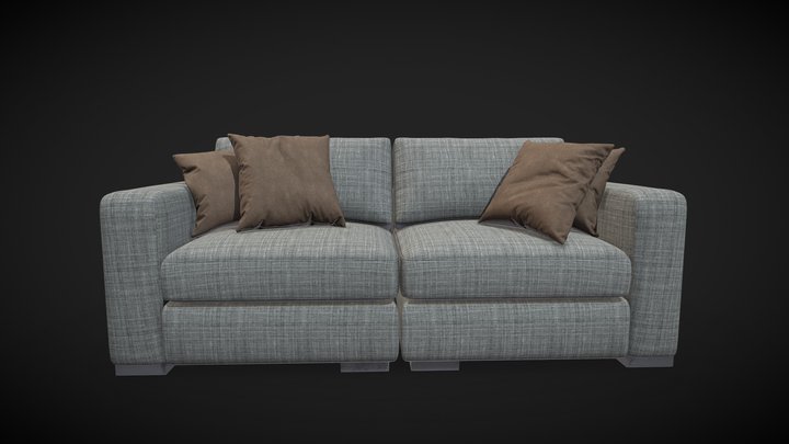 two seater sofa with cushion 3D Model