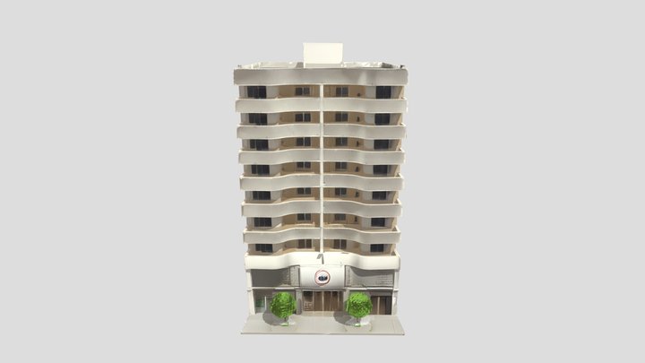 A 3D model of an apartment building.