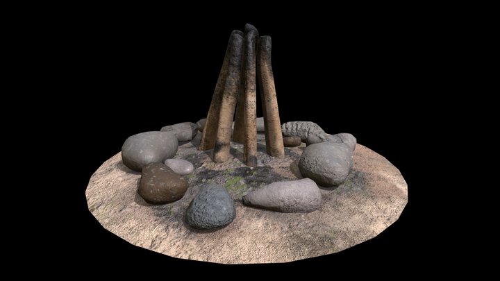 Campfire fire with stones 3D Model