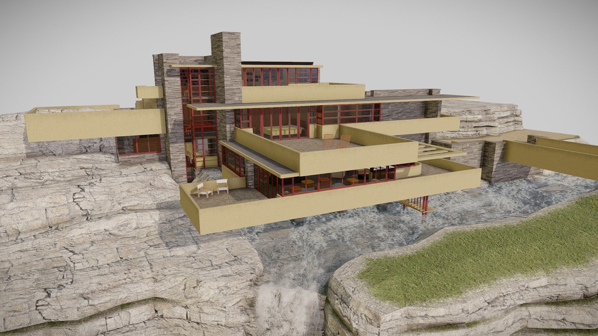 Fallingwater by Frank Lloyd Wright - Buy Royalty Free 3D model by