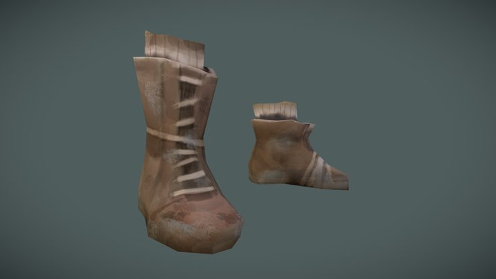 Mismatched Snow Boots, Low Poly Hand Painted 3D Model