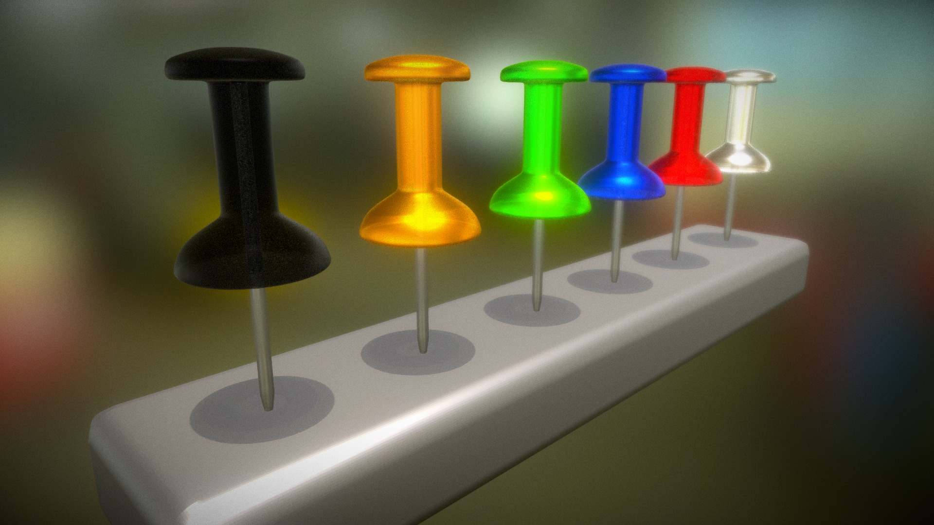 3D model Pins - This is a 3D model of the Pins. The 3D model is about a group of colorful stools.