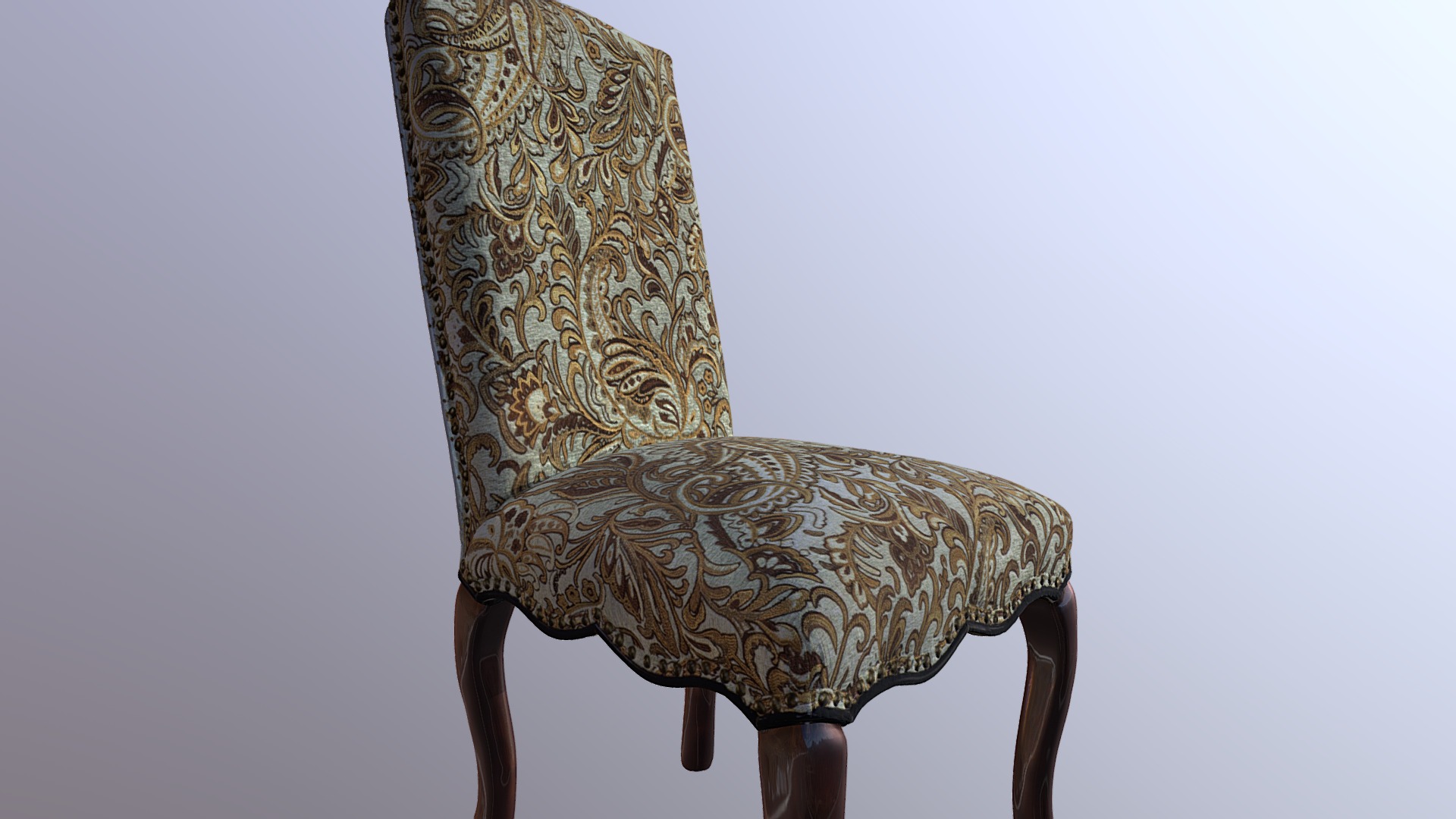 3D model Green & Gold Chair - This is a 3D model of the Green & Gold Chair. The 3D model is about a chair with a decorative armrest.