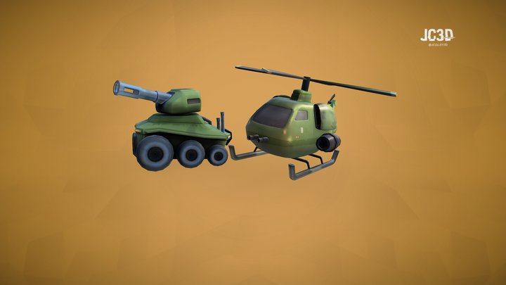 Low Poly - Tank & Chopper (2 for 1) 3D Model