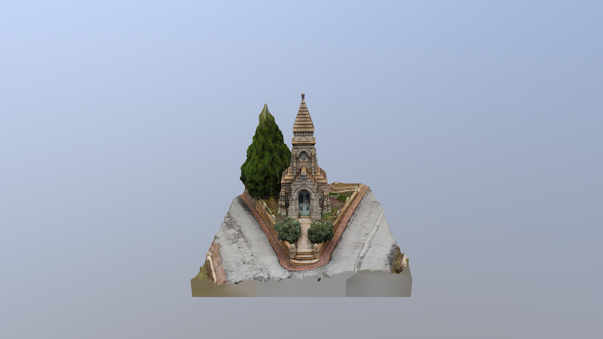 3D model Oakland Cemetery – Richards - This is a 3D model of the Oakland Cemetery - Richards. The 3D model is about a building with a clock tower.