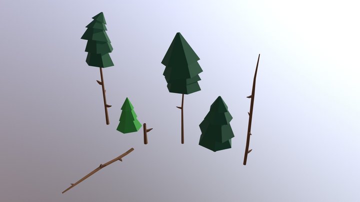 Low Poly Pine Trees 3D Model