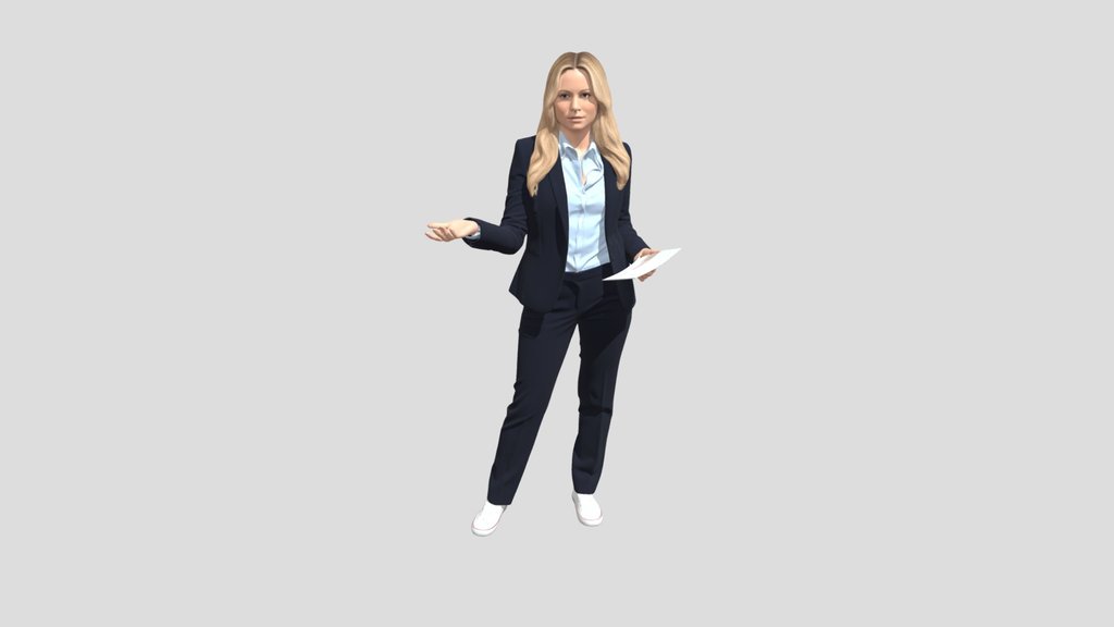 Confident Presenter in a Navy Suit