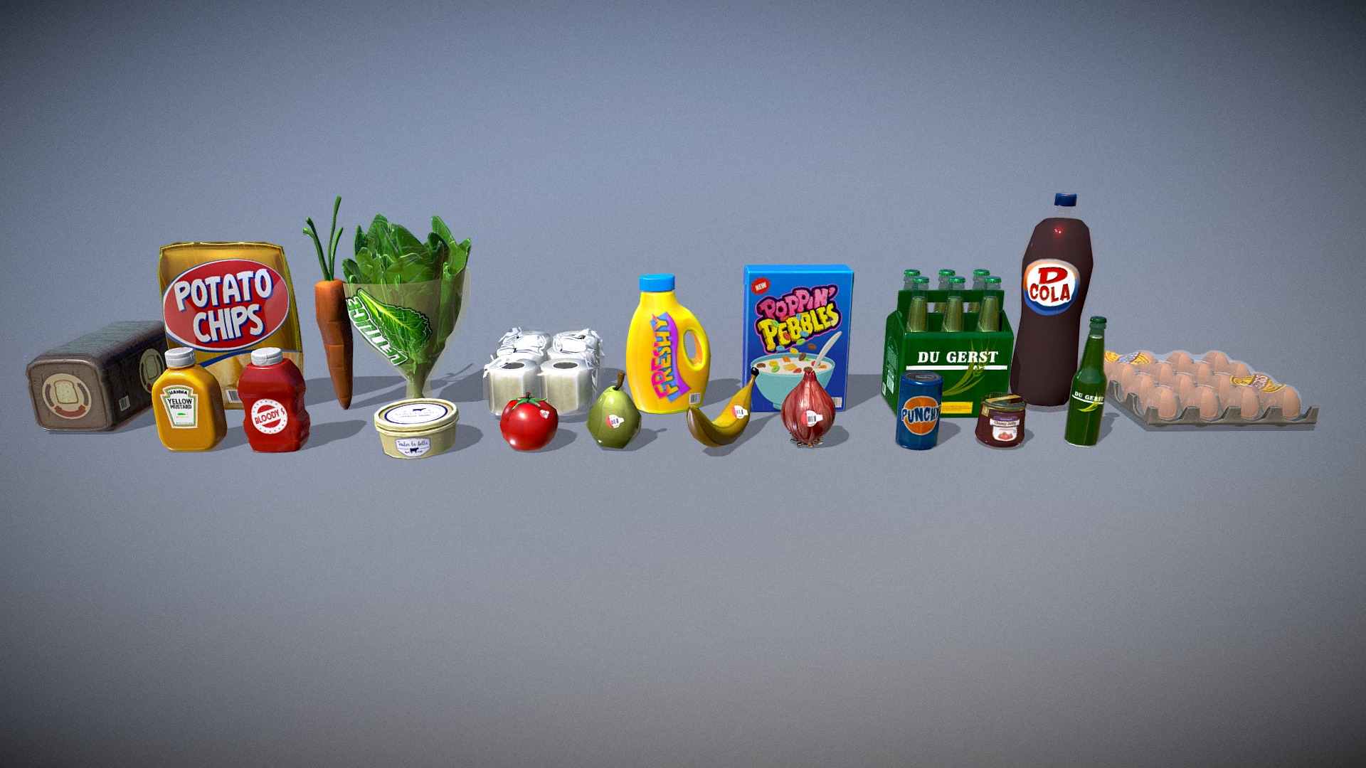 3D model Groceries Pack! Low poly assets for your games! - This is a 3D model of the Groceries Pack! Low poly assets for your games!. The 3D model is about a group of bottles and cans.