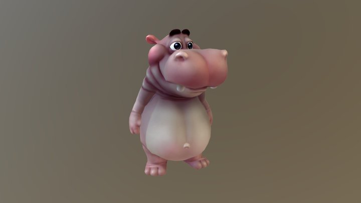 Jungle Animal: Cartoon Hippo 3D Model