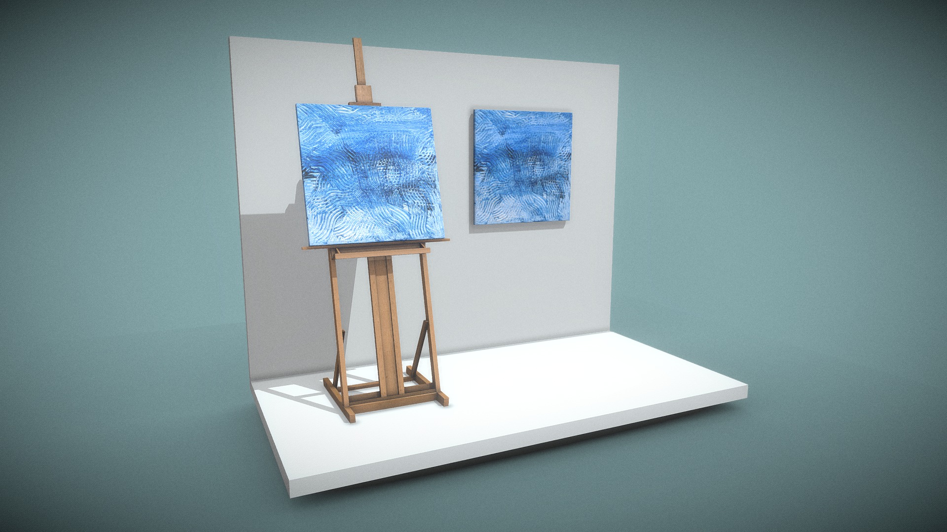3D model Blue Transformation No.2 – Oil Painting - This is a 3D model of the Blue Transformation No.2 - Oil Painting. The 3D model is about a painting on a easel.