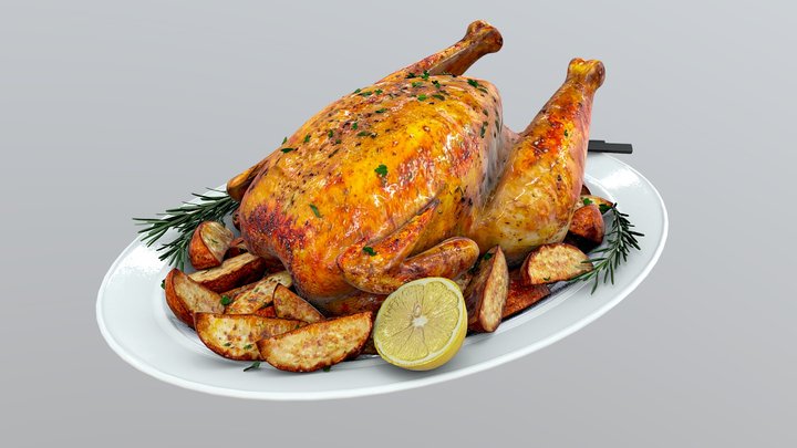 Roasted Chicken and Potatoes 3D Model